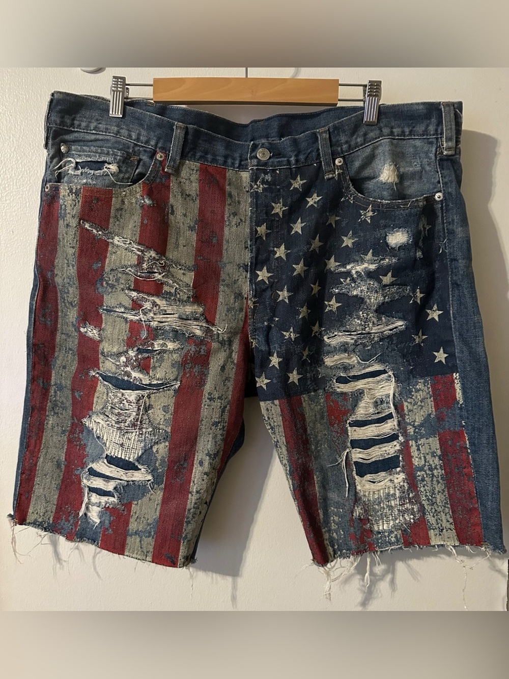 VTG Denim & Supply Ralph Lauren American Flag Distressed Cutoff Jean Shorts 40